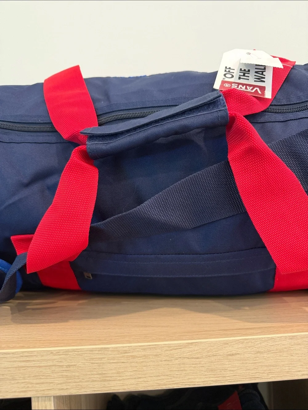 Vans Navy Duffel with Red Straps and Blue Trim